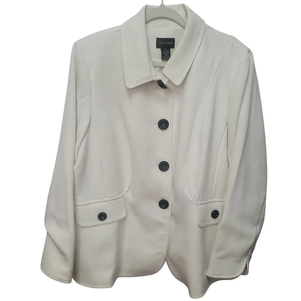 Focus 2000 Cream Blazer Jacket Classic Tailored Workwear Sz 22W Quiet Luxury‎